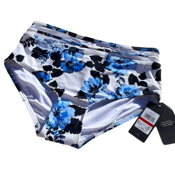 TOMMY HILFIGER Floral Mesh High-Rise Bikini Bottom Blue/White XS NWT - Picture 2 of 11